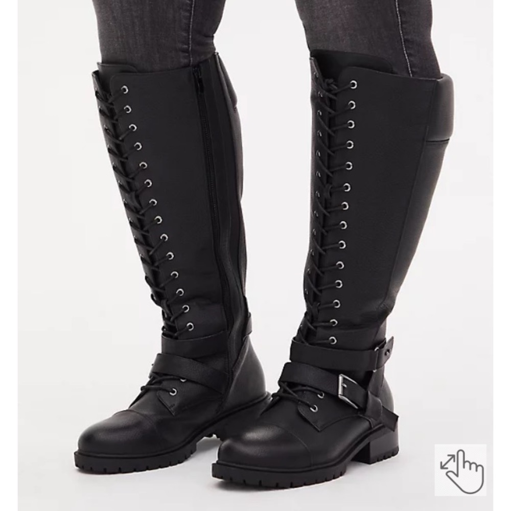 Torrid Wide Calf Combat Boots Faux Leather, 8(w).